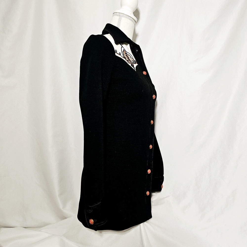 Vintage 70's Womens Western Black Wool Knit Button-up Embroidered Shirt XS - Picture 3 of 10